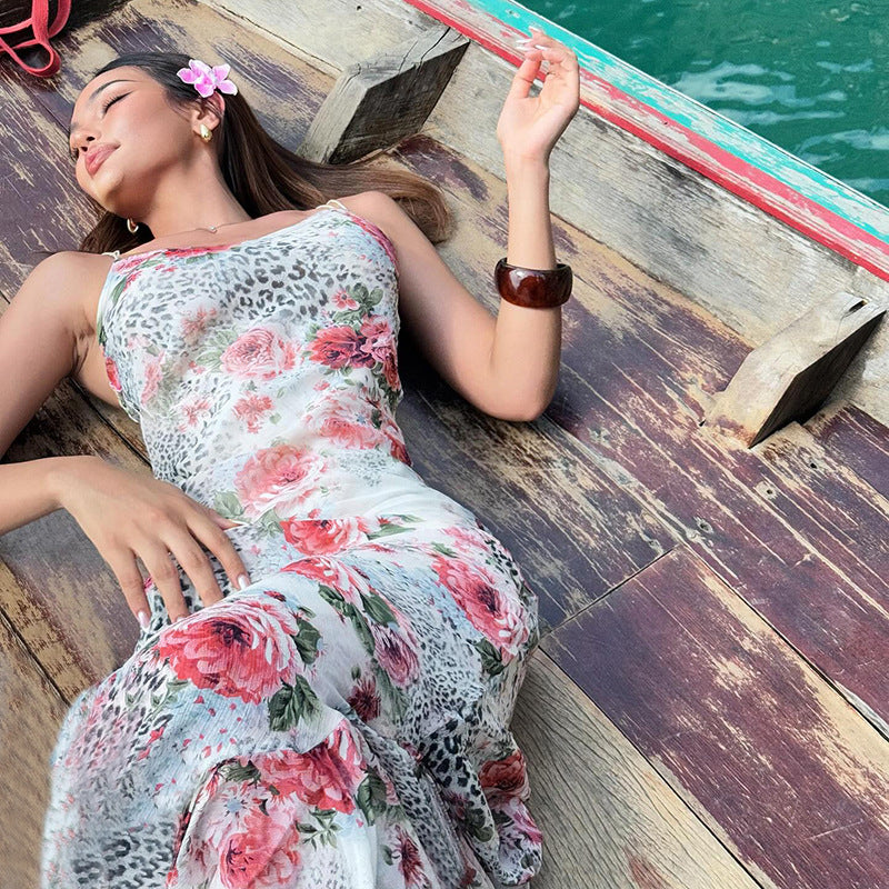 Robe maxi à motif florale pour femme avec bretelles réglables Chic und Stil