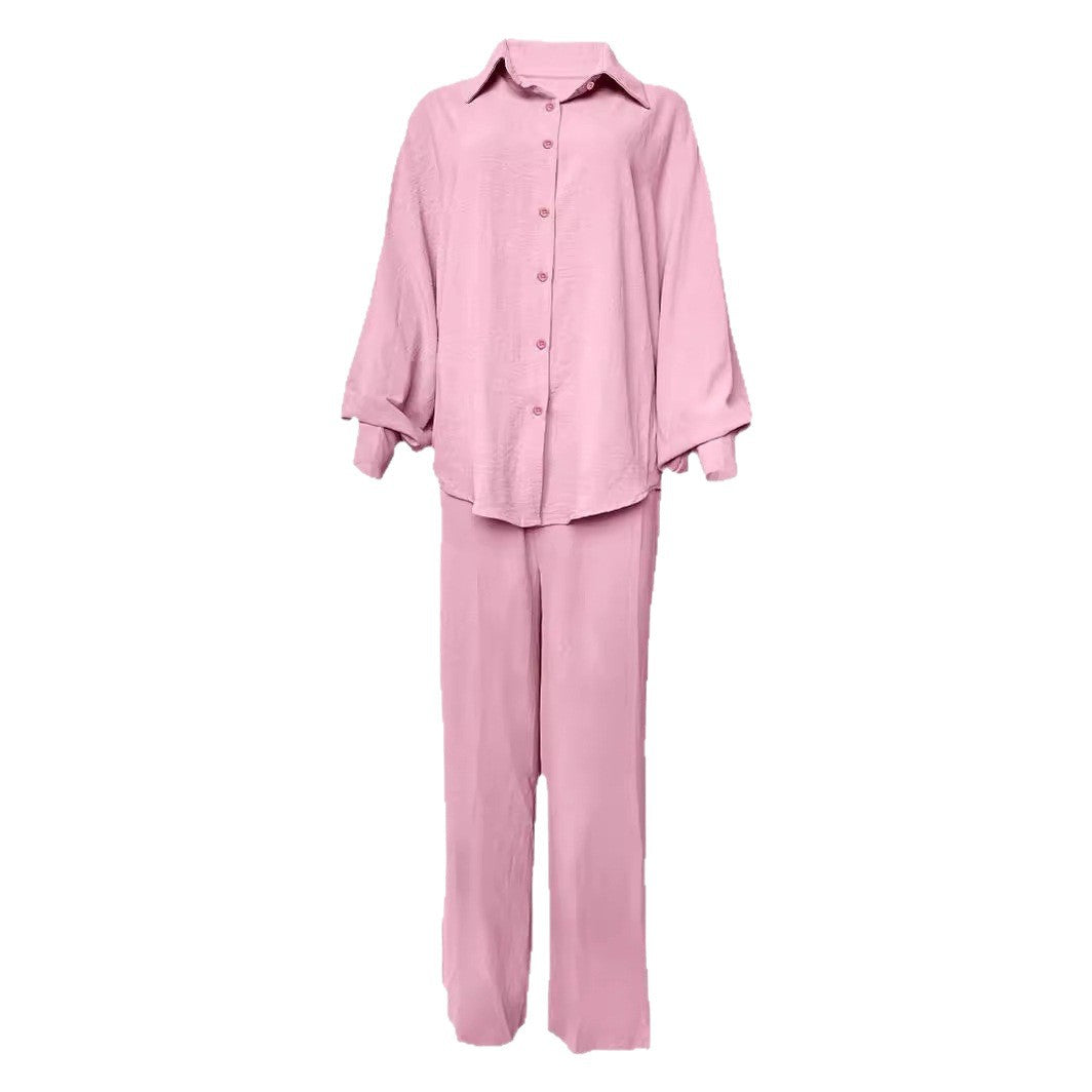 Dames Ensemble de blouse décontracté avec pantalon large et top à boutons Chic und Stil