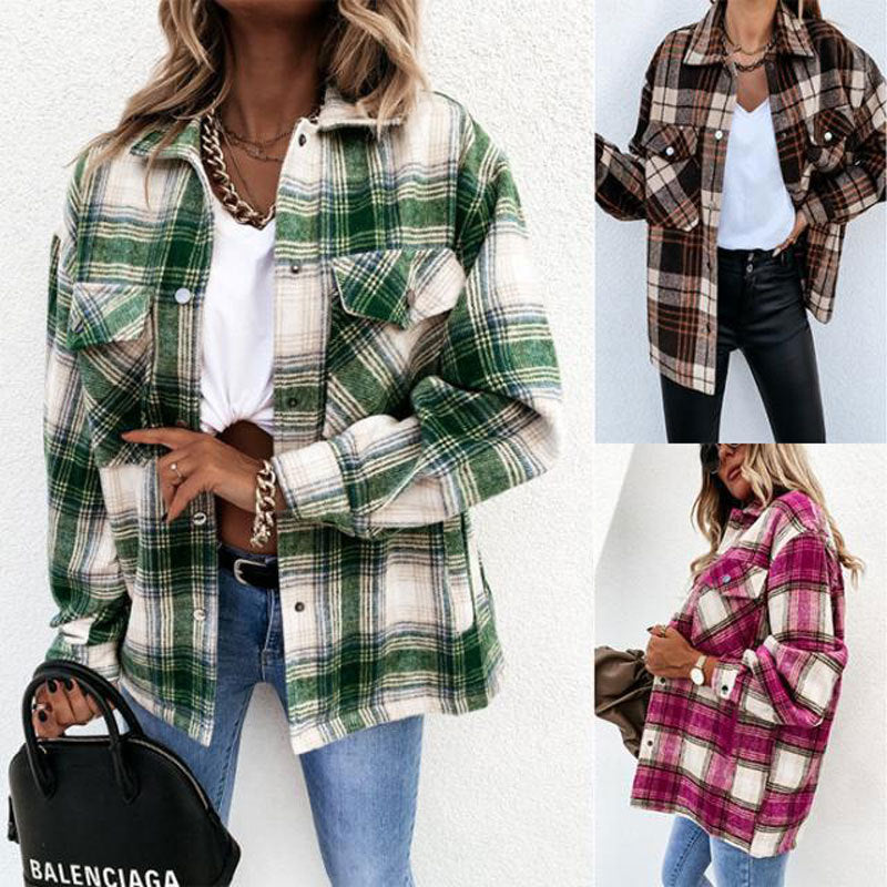 Chemise en flanelle à carreaux pour femmes à coupe oversize décontractée Chic und Stil