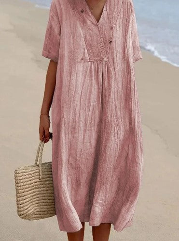 Robe longue décontractée pour femmes à col en V et coupe généreuse Chic und Stil