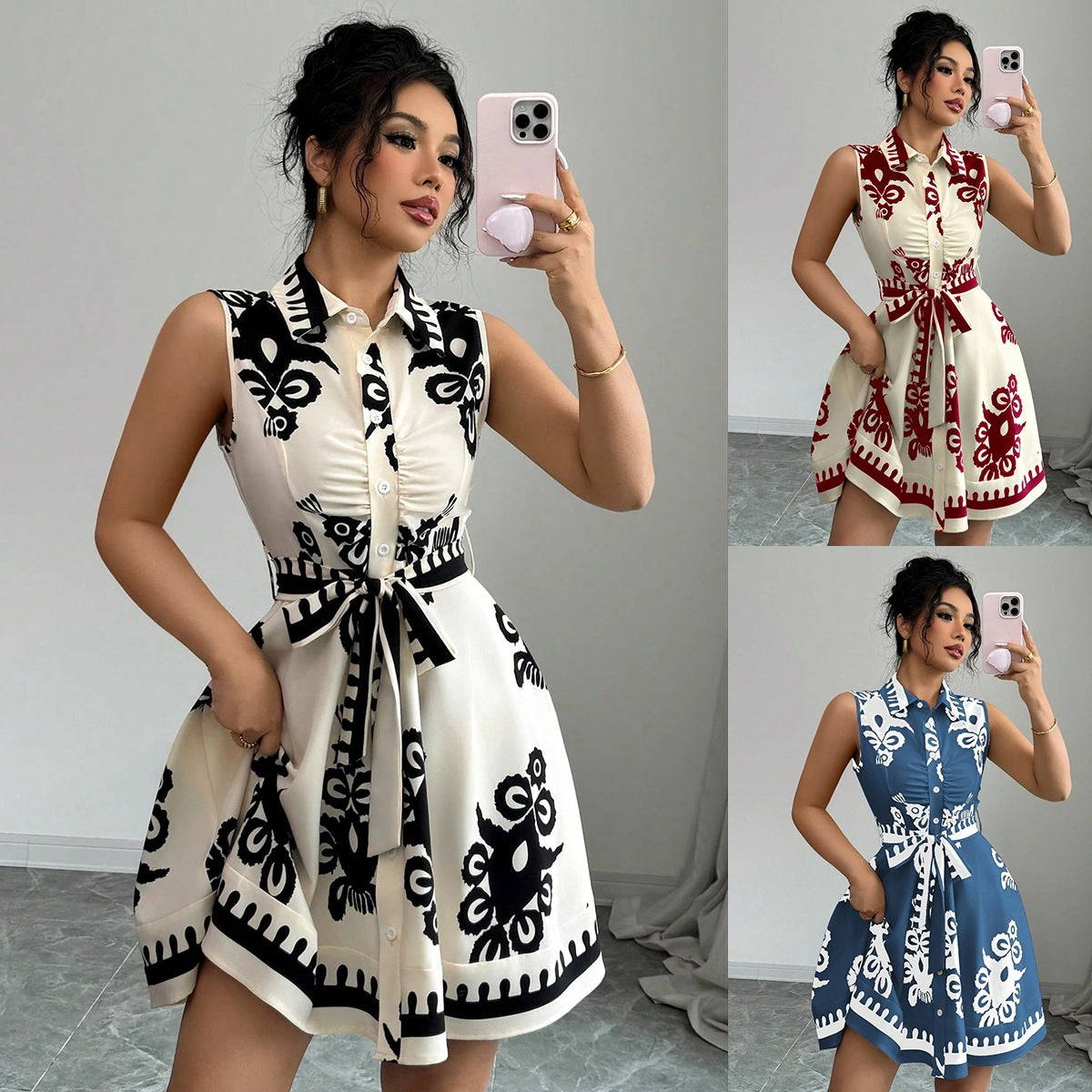 Women's Chic and Stylish A-Line Button-Down Shirt Dress