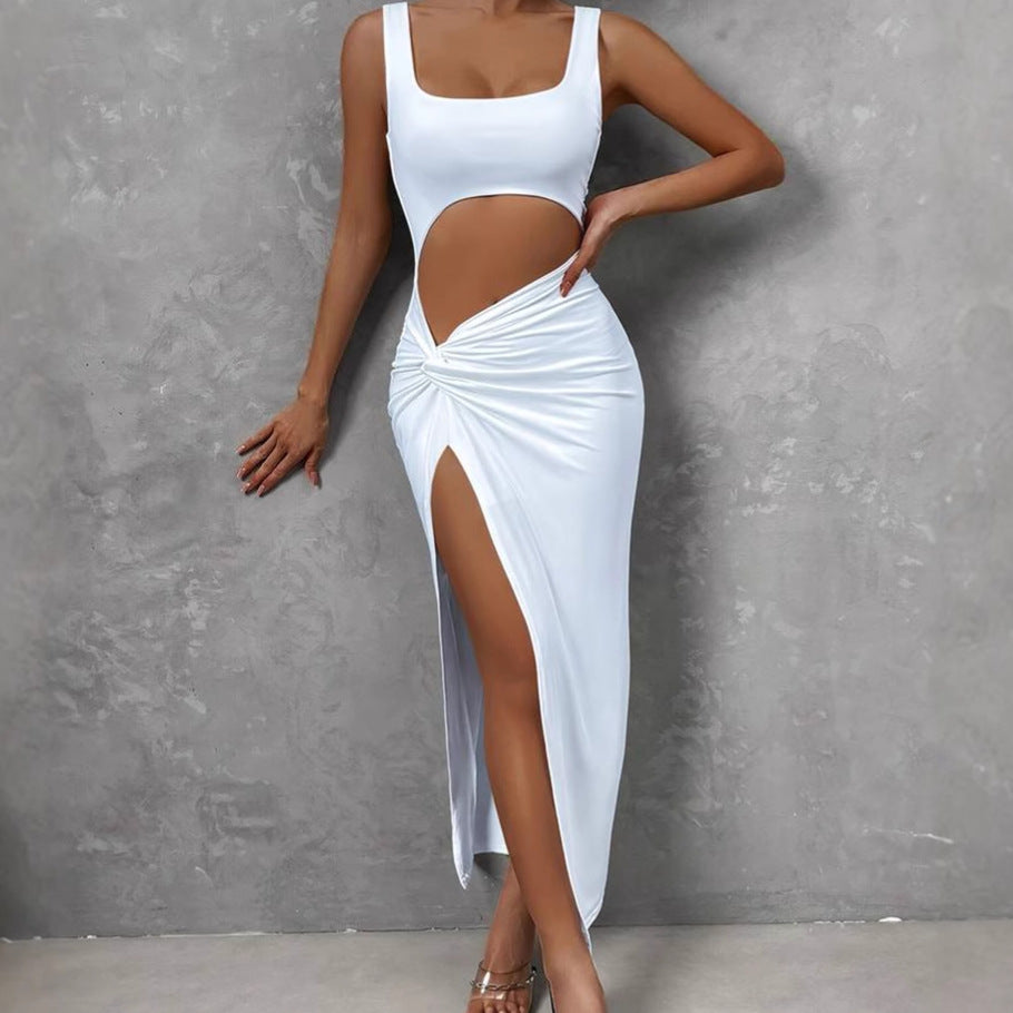 Robe maxi ajustée pour femmes avec découpes, fente haute et détail volanté Chic und Stil
