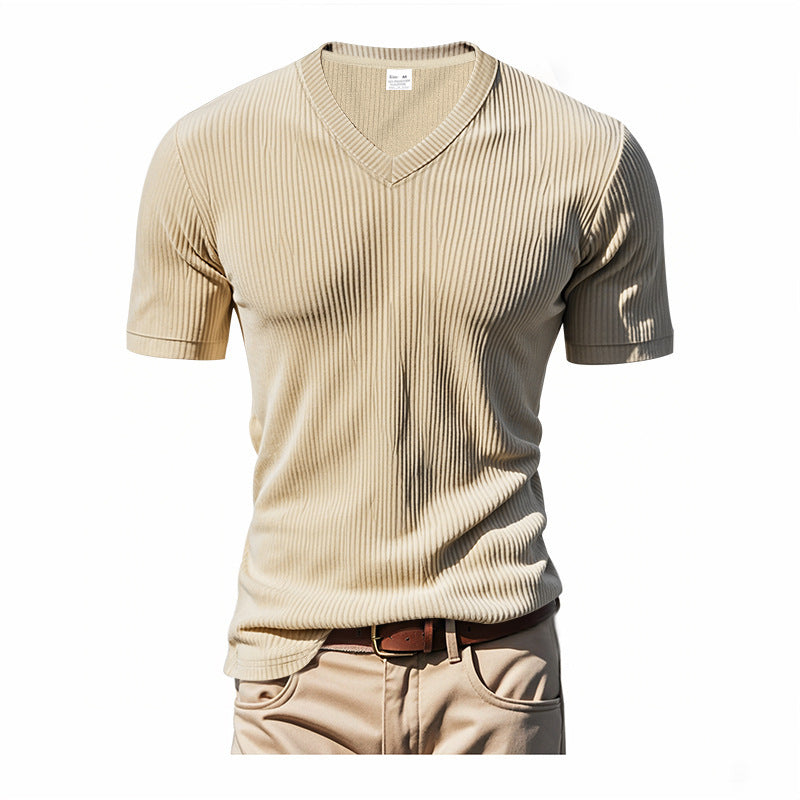 T-shirt en tricot à manches courtes pour hommes avec décolleté en V Chic und Stil