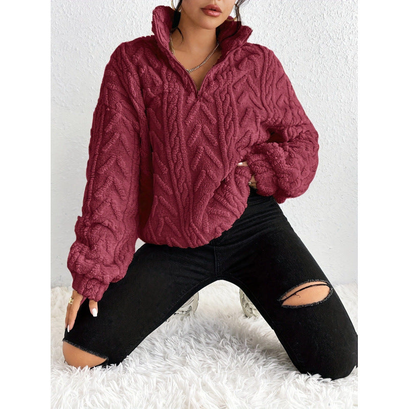 Dames Pull en polyester tendance avec col haut et texture Chic und Stil