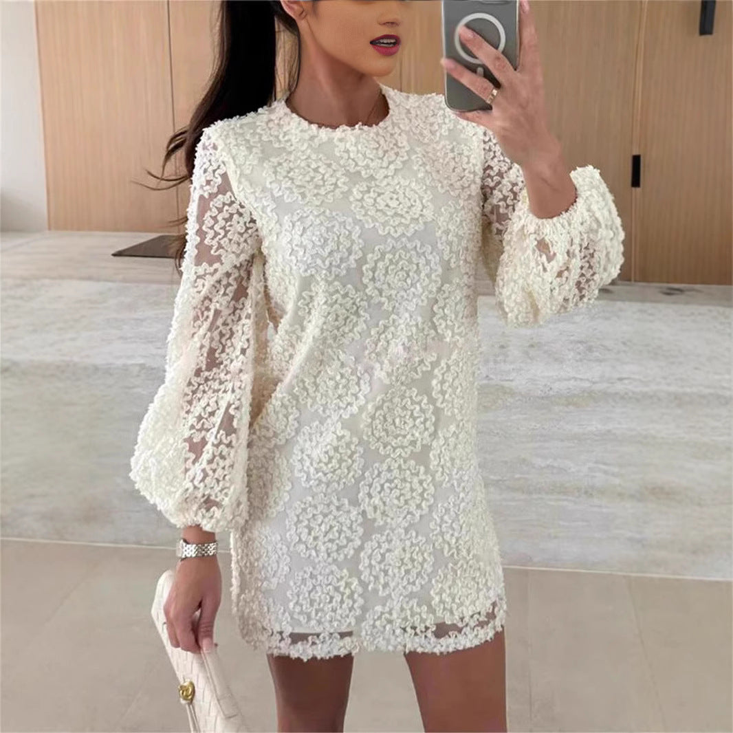 Robe mini en dentelle florale transparente pour femmes Chic und Stil