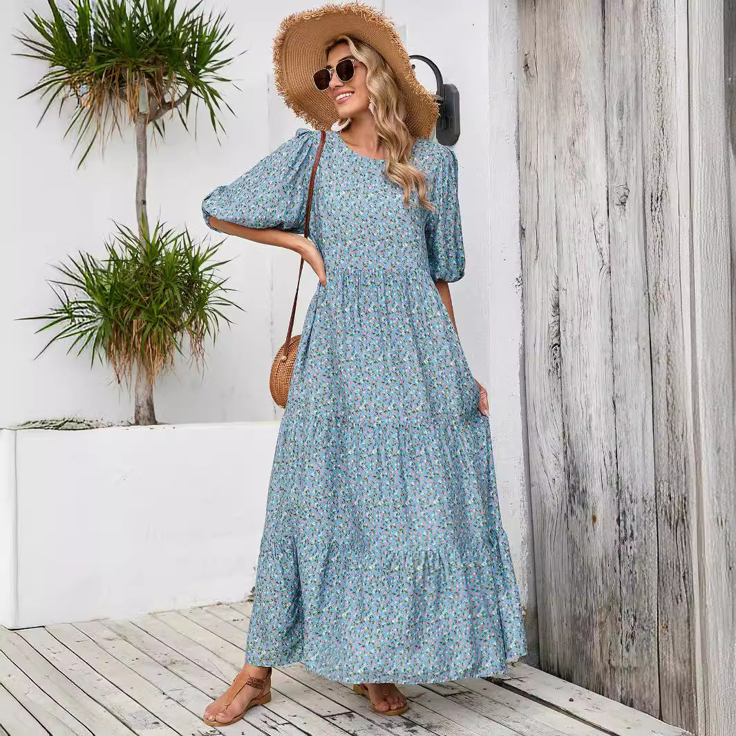 Robe maxi bohème pour femmes avec des manches bouffantes Chic und Stil
