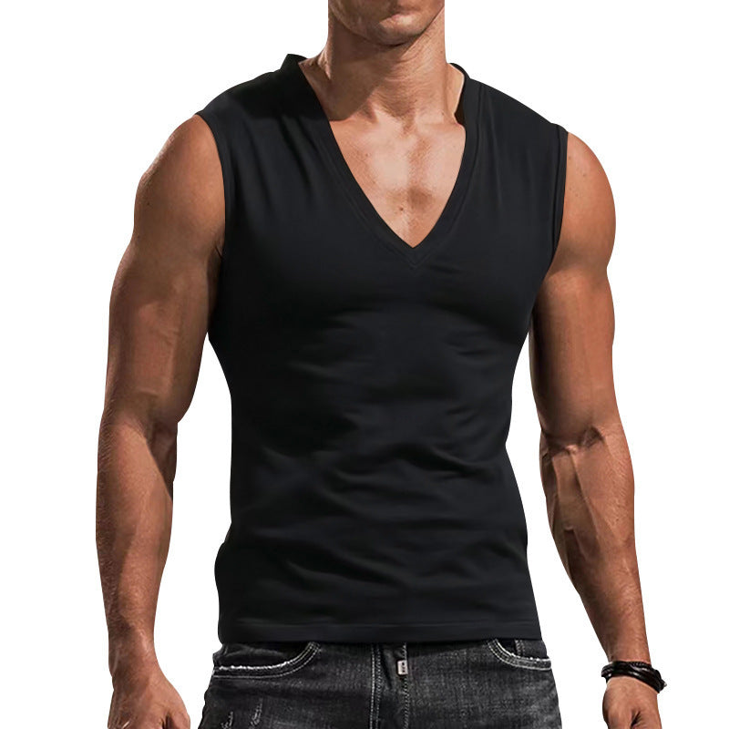 T-shirt de fitness sans manches pour hommes avec col en V en matériau respirant Chic und Stil
