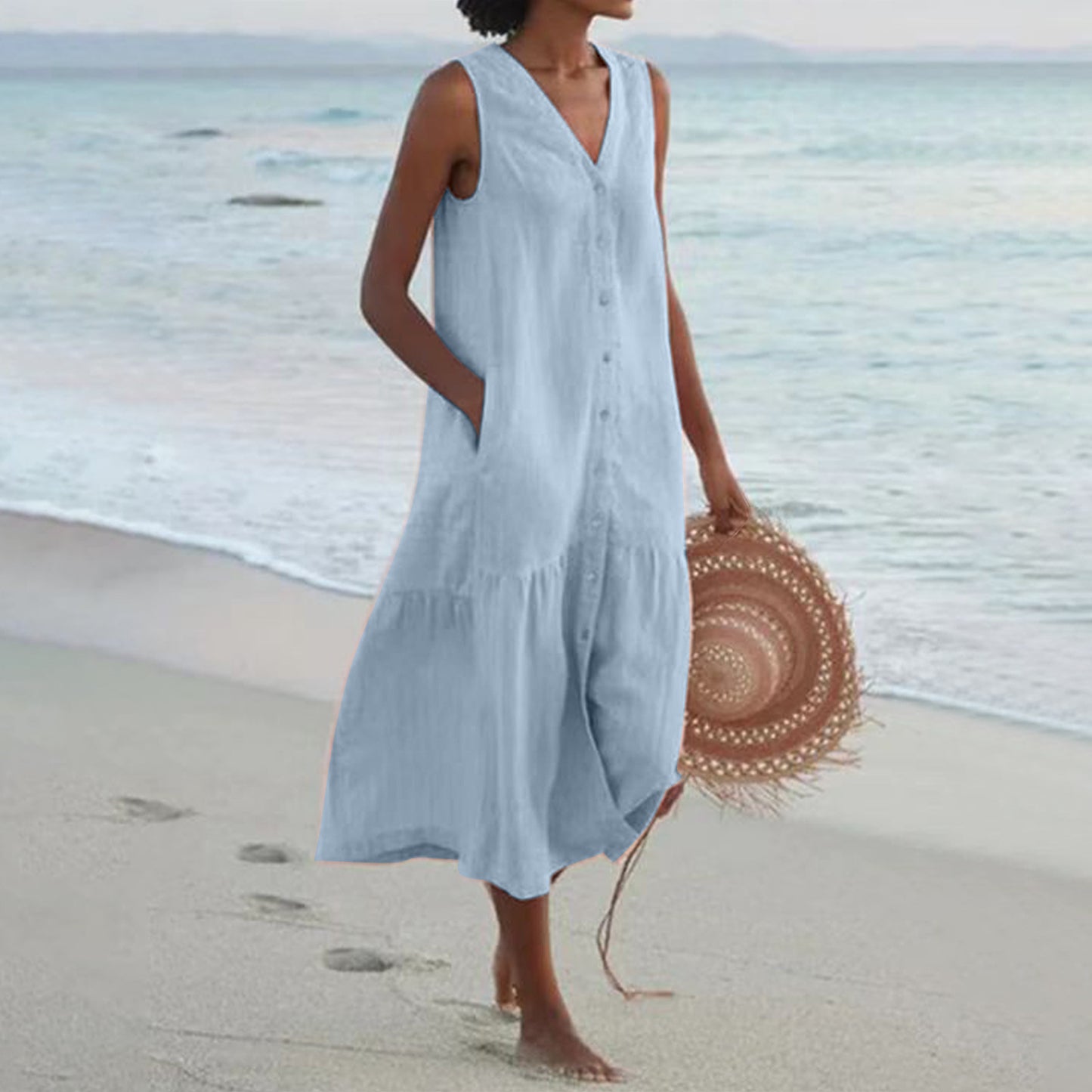 Women's airy maxi dress with button placket and practical pockets Chic und Stil