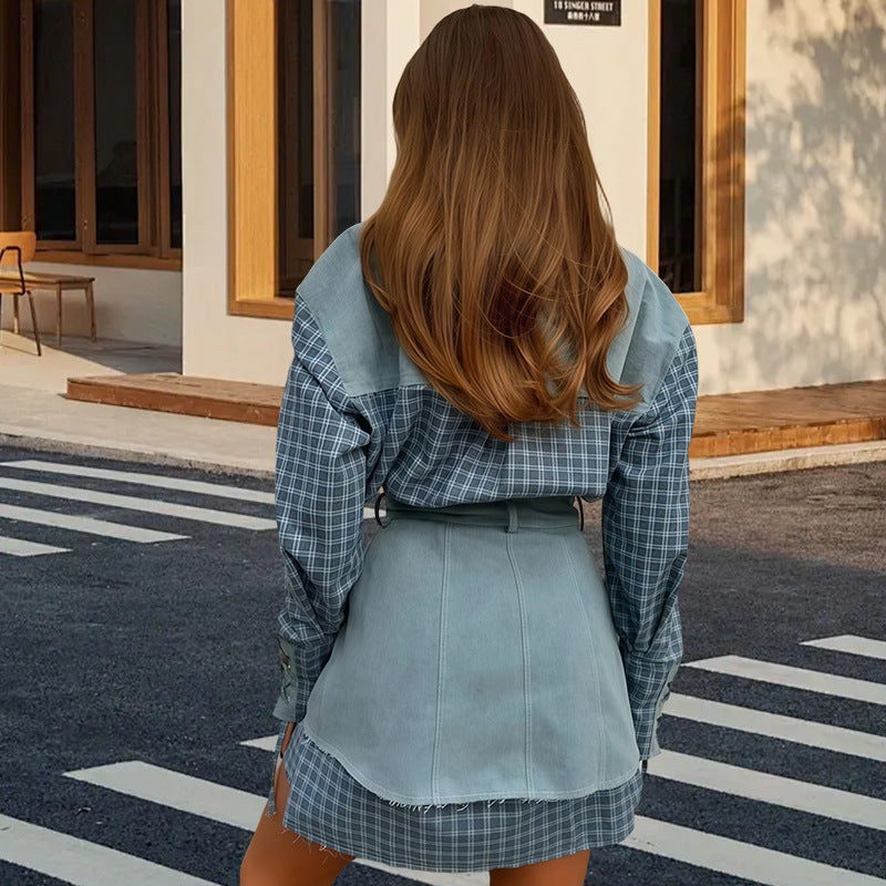 Blouse à carreaux pour femmes avec jupe en jean et coupe artisanale Chic und Stil
