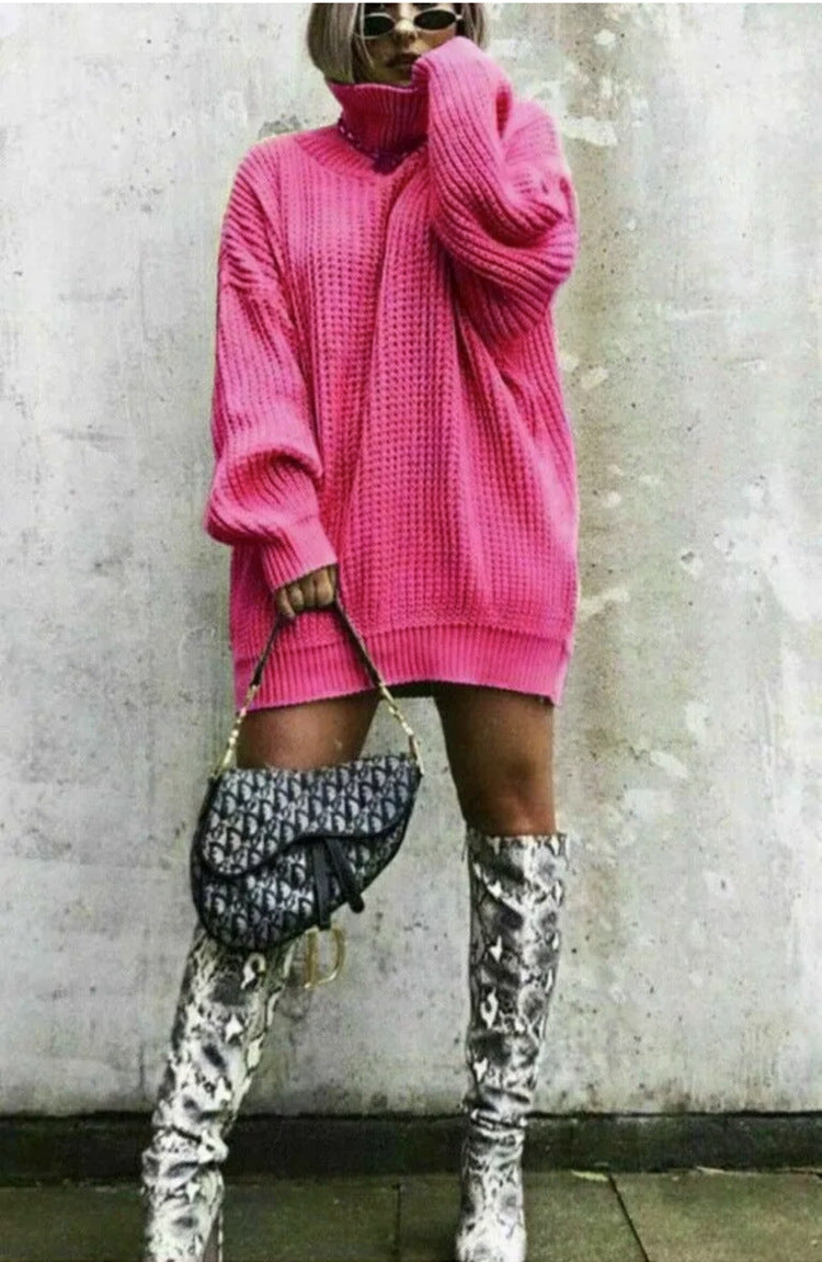 Pull en tricot surdimensionné pour femmes avec col haut et motif en nid d'abeille Chic und Stil
