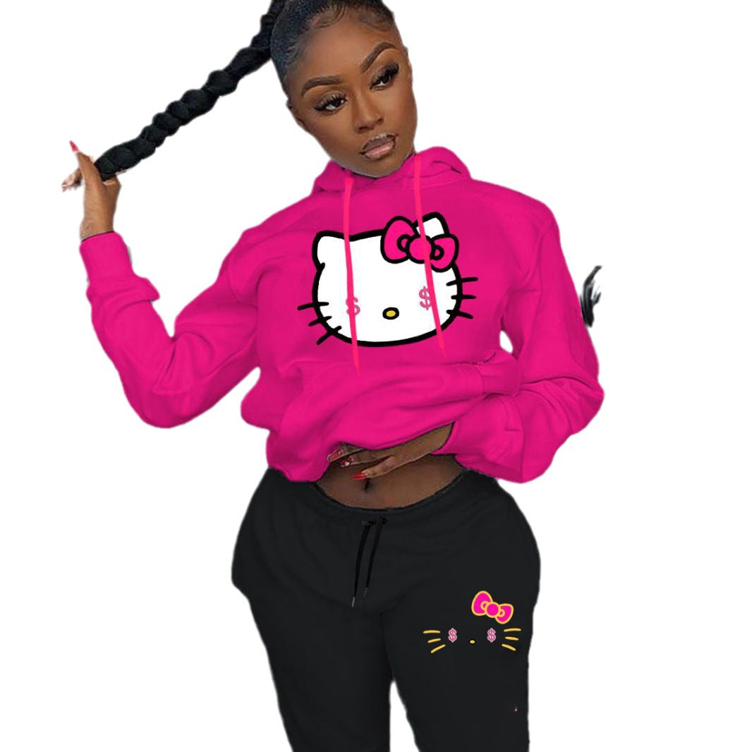 Women's hoodie and jogging pants set with a creative Hello Kitty pattern Chic and Style