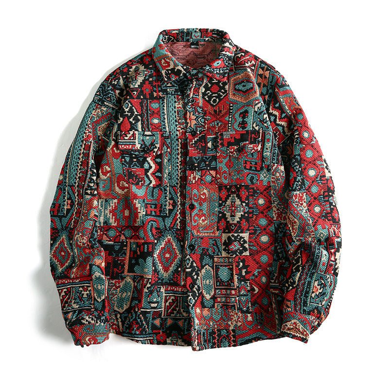 Chemise à manches longues pour hommes avec motif ethnique texturé et poches pratiques Chic und Stil
