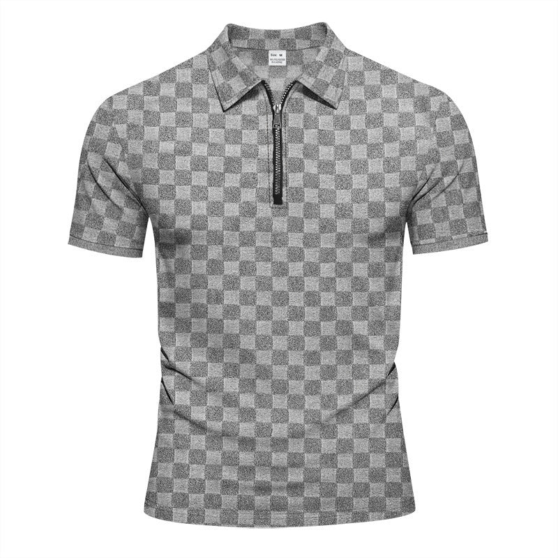 Polo moderne pour hommes à manches courtes avec fermeture éclair et motif à carreaux Chic und Stil