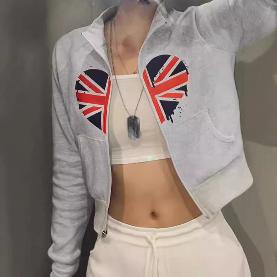Veste à capuche pour femmes avec design créatif et impression tendance Union Jack Chic und Stil