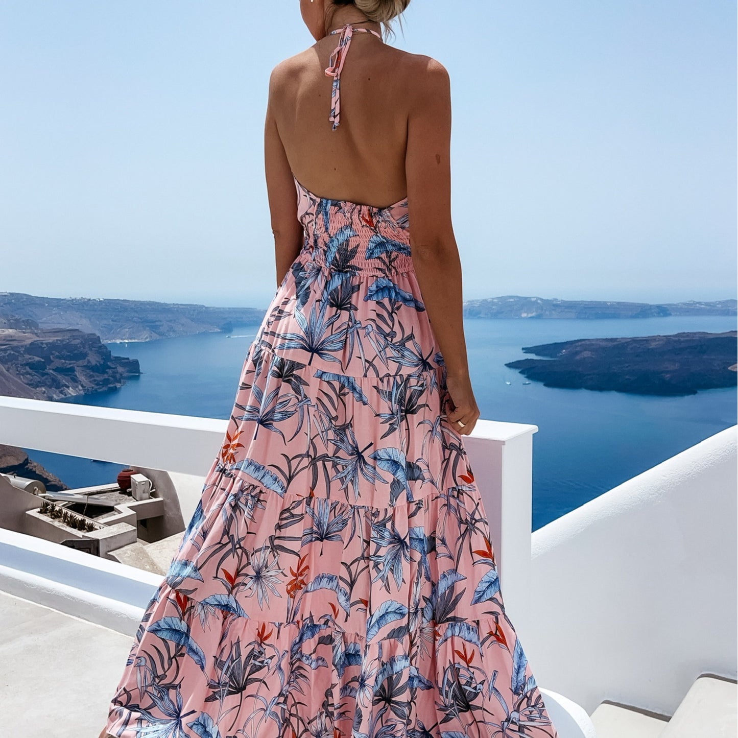 Robe maxi dos nu pour femmes avec jupe fluide Chic und Stil