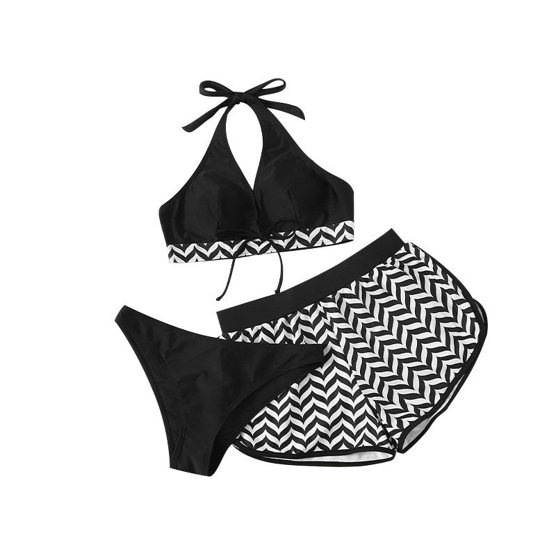 Dames Ensemble de bikini à halter élégant avec shorts imprimés Chic und Stil