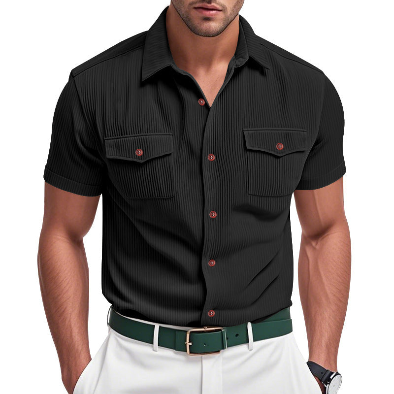 Chemise à manches courtes rayée pour hommes avec deux poches poitrine pratiques Chic und Stil