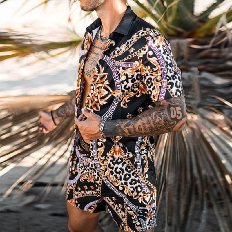 Hommes Ensemble à manches courtes imprimé tropical Chic und Stil