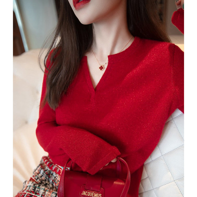 Pull en tricot texturé à col V pour femmes Chic und Stil