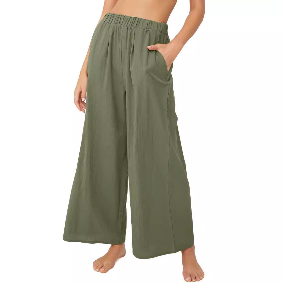 Pantalon d'été pour femmes, ample, avec taille élastique et poches latérales pratiques Chic und Stil