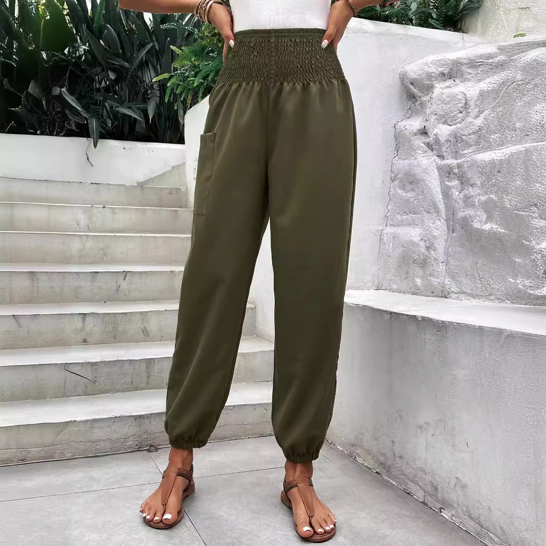 Pantalon d'été décontracté pour femmes à taille haute et jambe étroite Chic und Stil