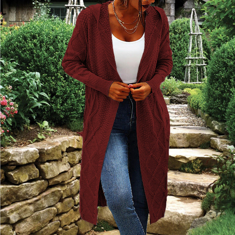 Cardigan en tricot pour femmes avec capuche et motif en torsades luxueux Chic und Stil