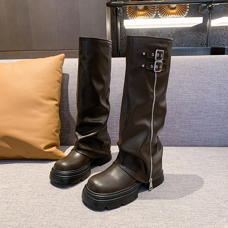 Bottes au genou pour femmes avec fermeture éclair tendance et sangle ajustable Chic und Stil