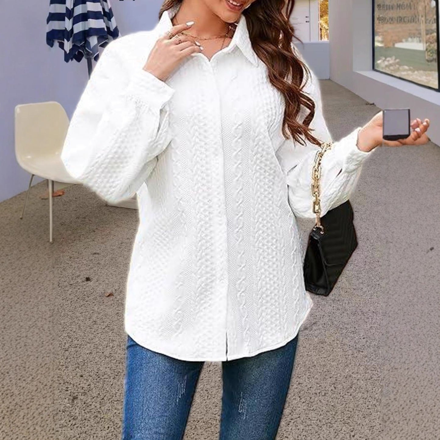 Blouse en tricot surdimensionnée pour femmes avec un motif de tresses moderne Chic und Stil