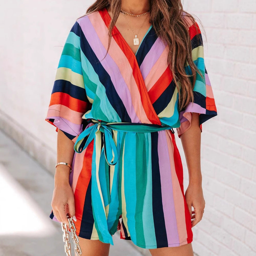 Robe portefeuille rayée chic pour femmes Chic und Stil