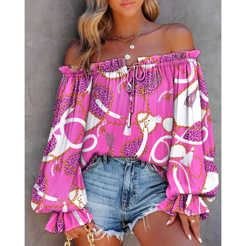 Blouse bohème off-shoulder pour femmes avec des manches fluides Chic und Stil