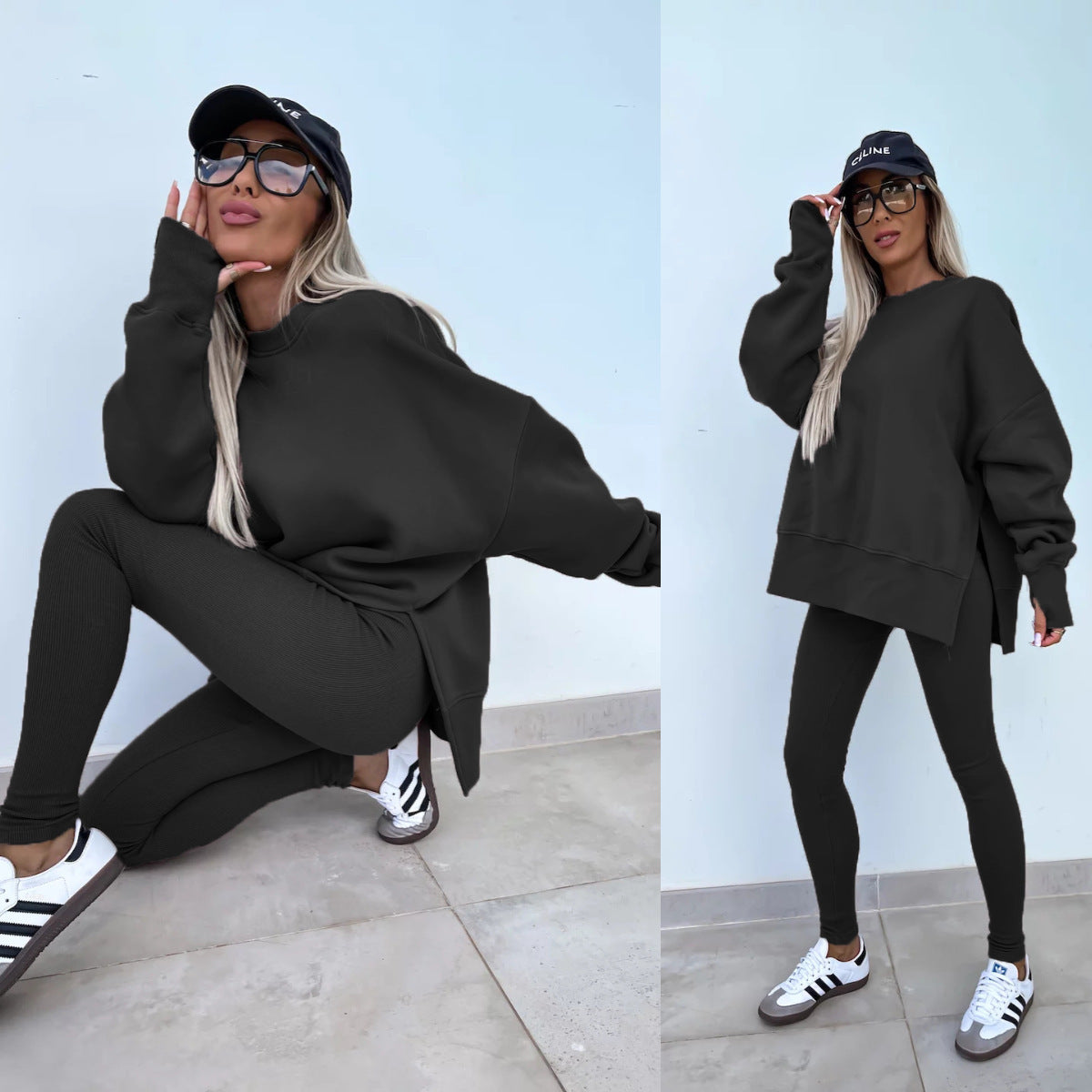 Women's comfortable oversized sweatshirt and fitted leggings - Chic and stylish