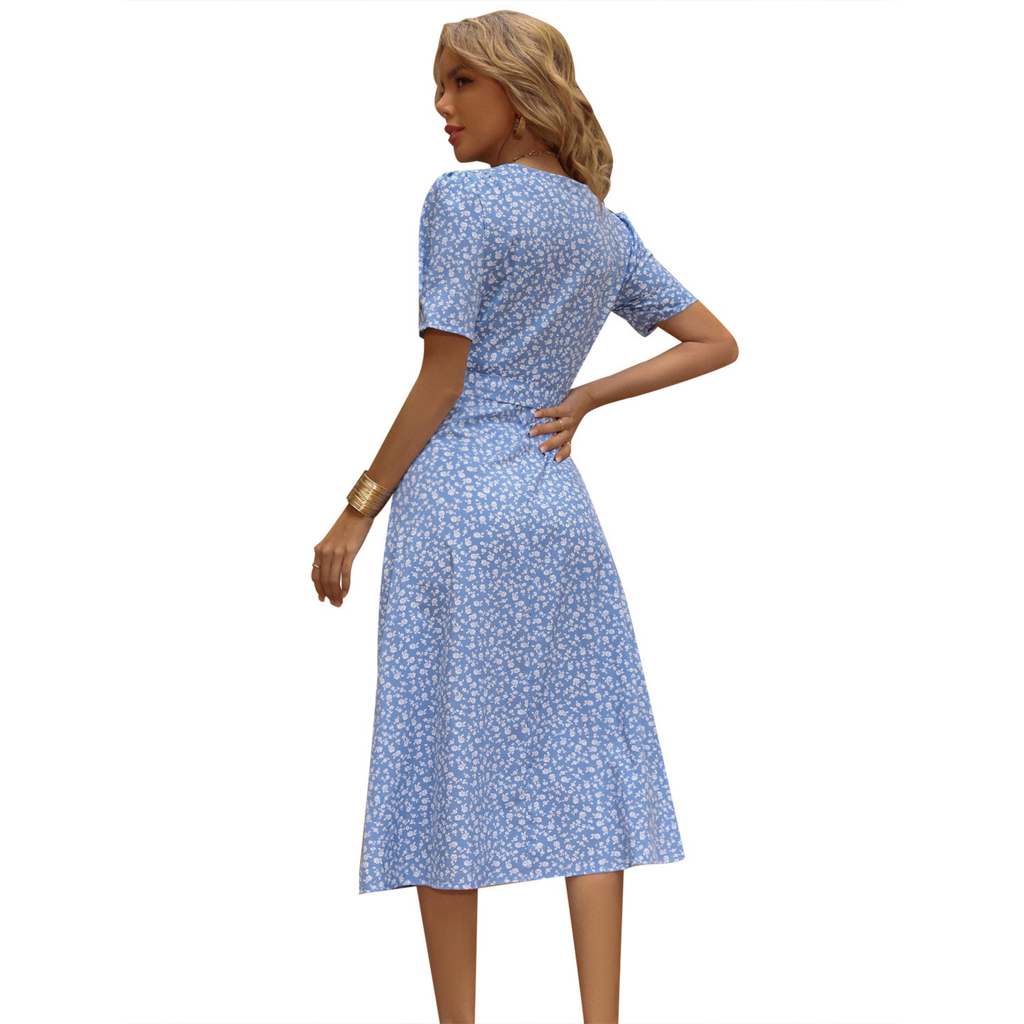 Robe maxi pour femmes avec imprimé floral et ceinture réglable à la taille Chic und Stil