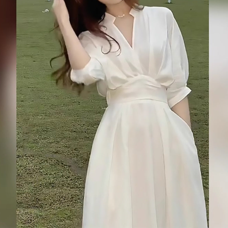 Robe midi évasée fluide pour femme avec manches bouffantes Chic und Stil