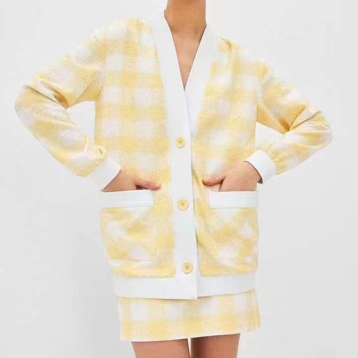 Cardigan à carreaux pour femmes avec poches et détails en boutons Chic und Stil