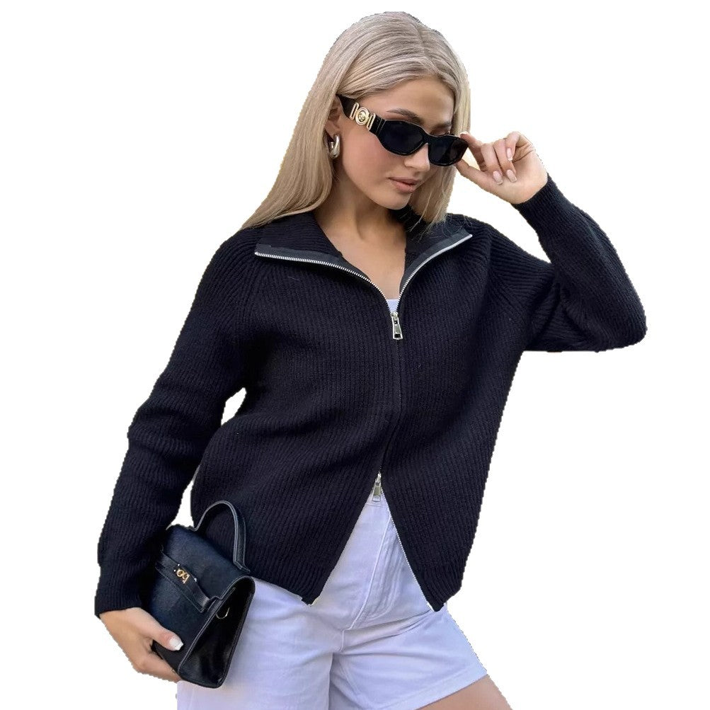 Pull femme avec fermeture éclair haute et motif de mailles structuré Chic und Stil