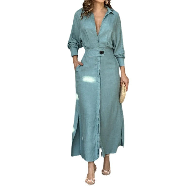 Robe chemise élégante pour femmes avec ceinture à la taille et fentes latérales Chic und Stil