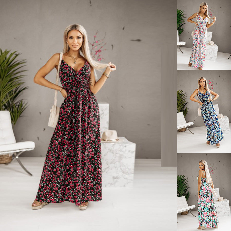 Robe maxi florale pour femmes avec bretelles réglables Chic und Stil