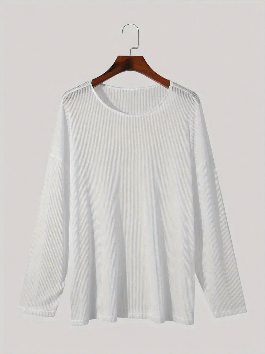 T-shirt à manches longues pour femmes avec motif en côtes texturé et coupe décontractée Chic und Stil