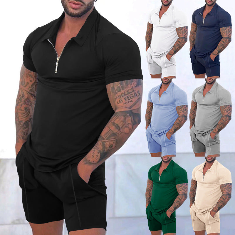 T-shirt de sport pour hommes à manches courtes avec fermeture éclair Chic und Stil