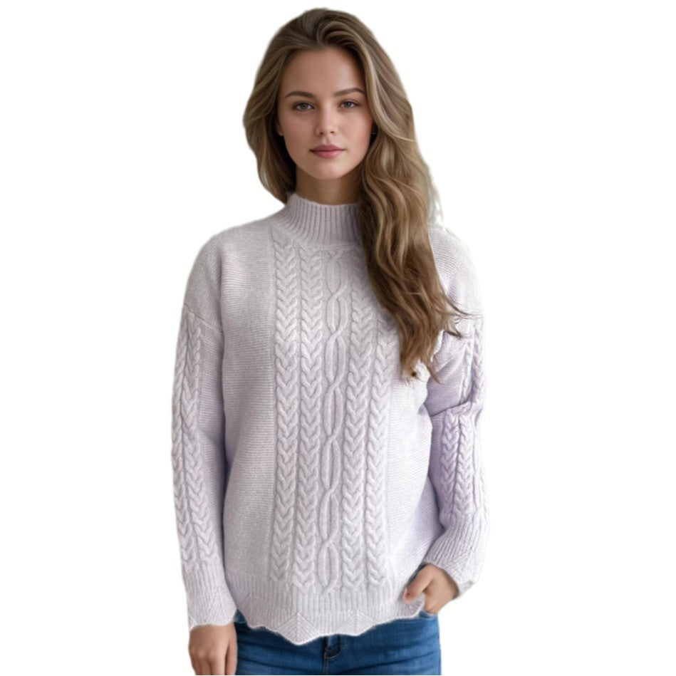 Pull en tricot douillet pour femmes avec un design de tresses moderne et un col rond Chic und Stil