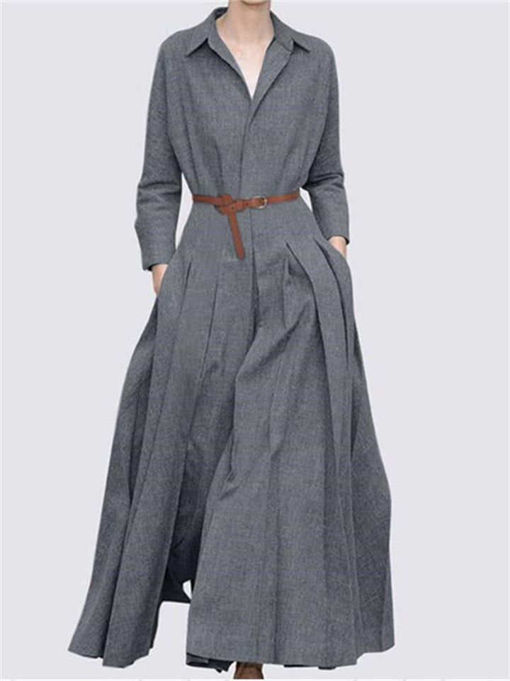 Robe maxi pour dames avec des plis élégants et une ceinture ajustable Chic und Stil