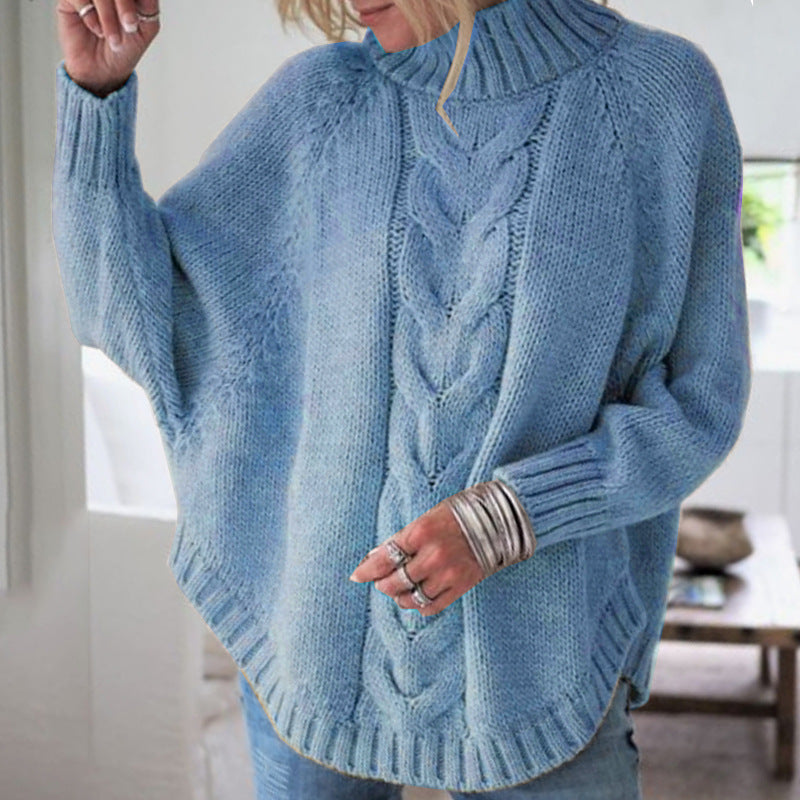 Pull femme en mailles grossières avec col montant et motif en torsades Chic und Stil