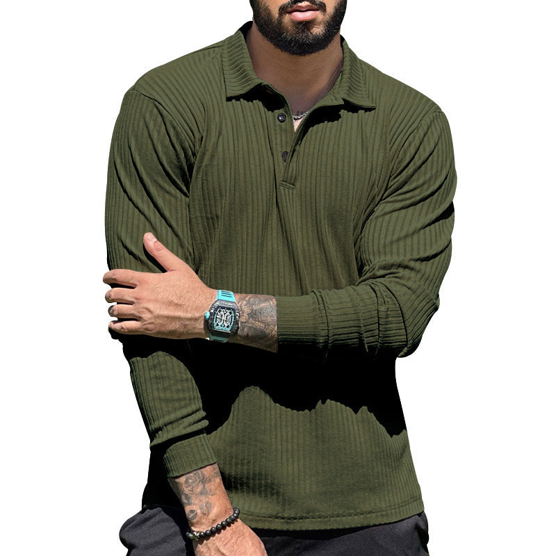 Chemise polo à manches longues pour hommes avec design texturé et élégante patte de boutonnage Chic und Stil