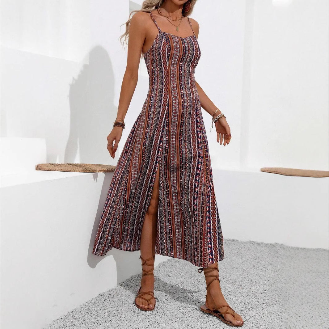 Robe maxi rayée bohémienne Chic und Stil pour femmes