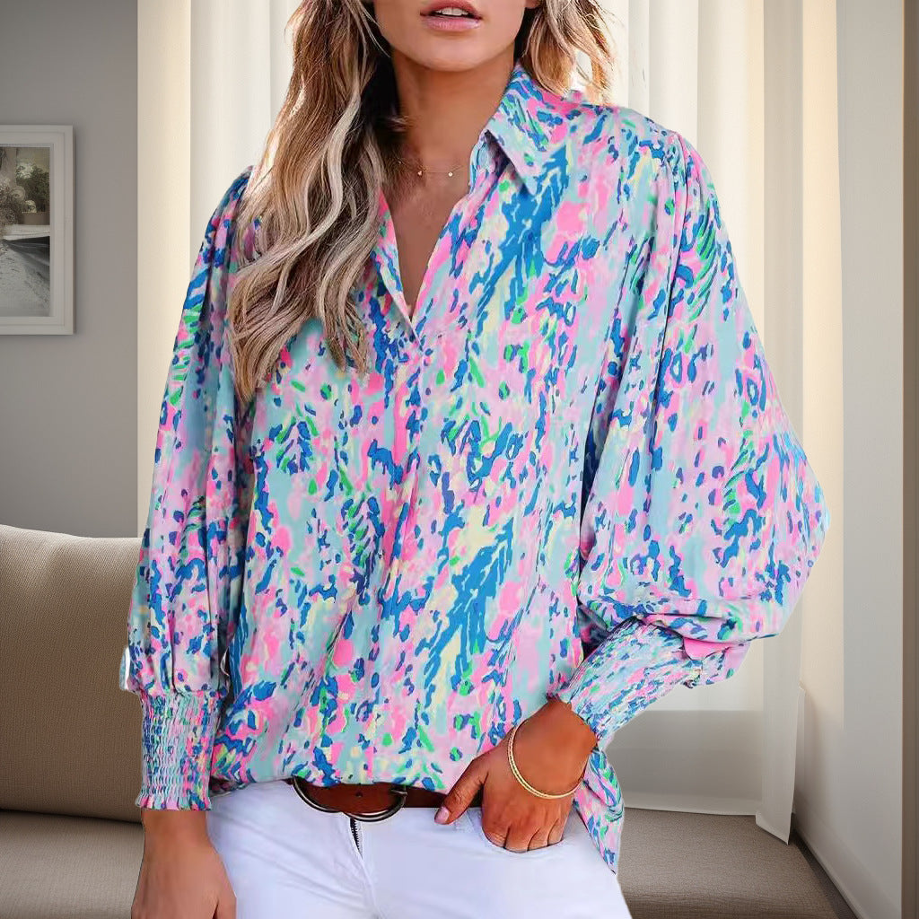 Blouse chemise pour femmes au design floral vif avec des épaules dénudées et des poignets élastiques Chic und Stil