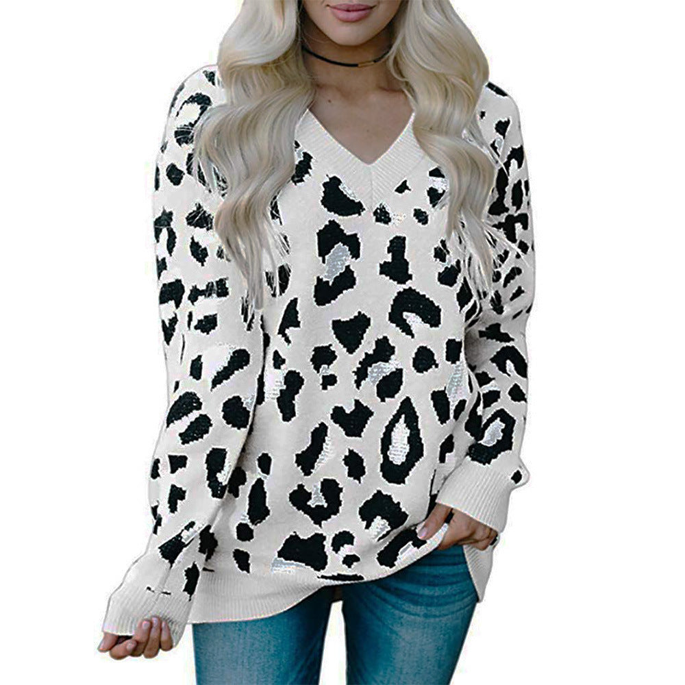 Pull femme avec motif léopard et décolleté en V Chic und Stil