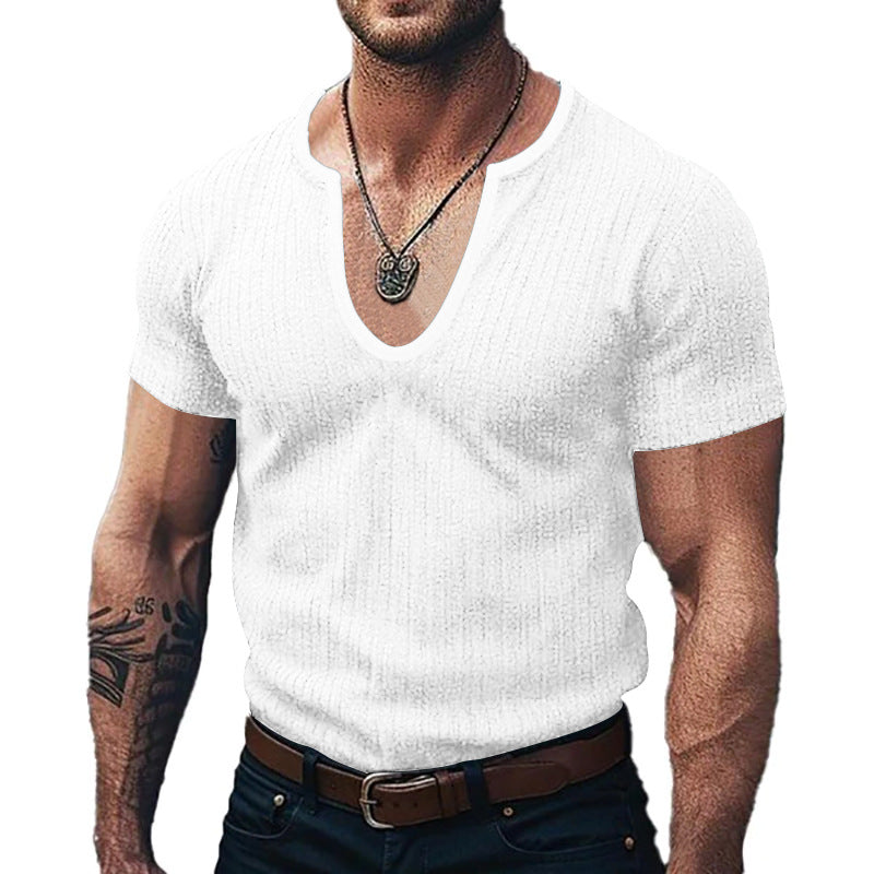 T-shirt pour hommes à col en V côtelé Chic und Stil