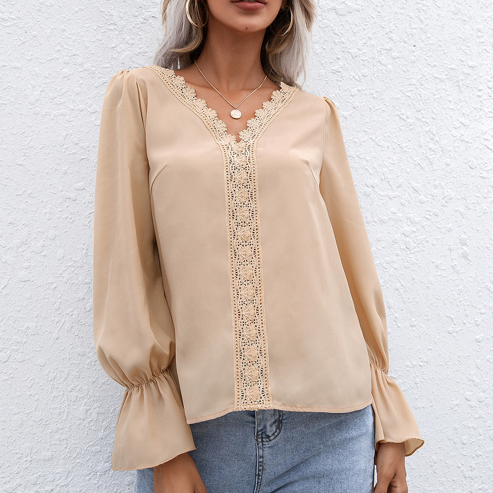 Chemisier élégant pour femmes avec détails en dentelle et manches volantées Chic und Stil