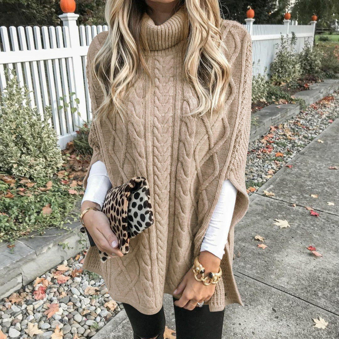 Poncho en peluche pour femmes avec col haut et motif en torsades Chic und Stil