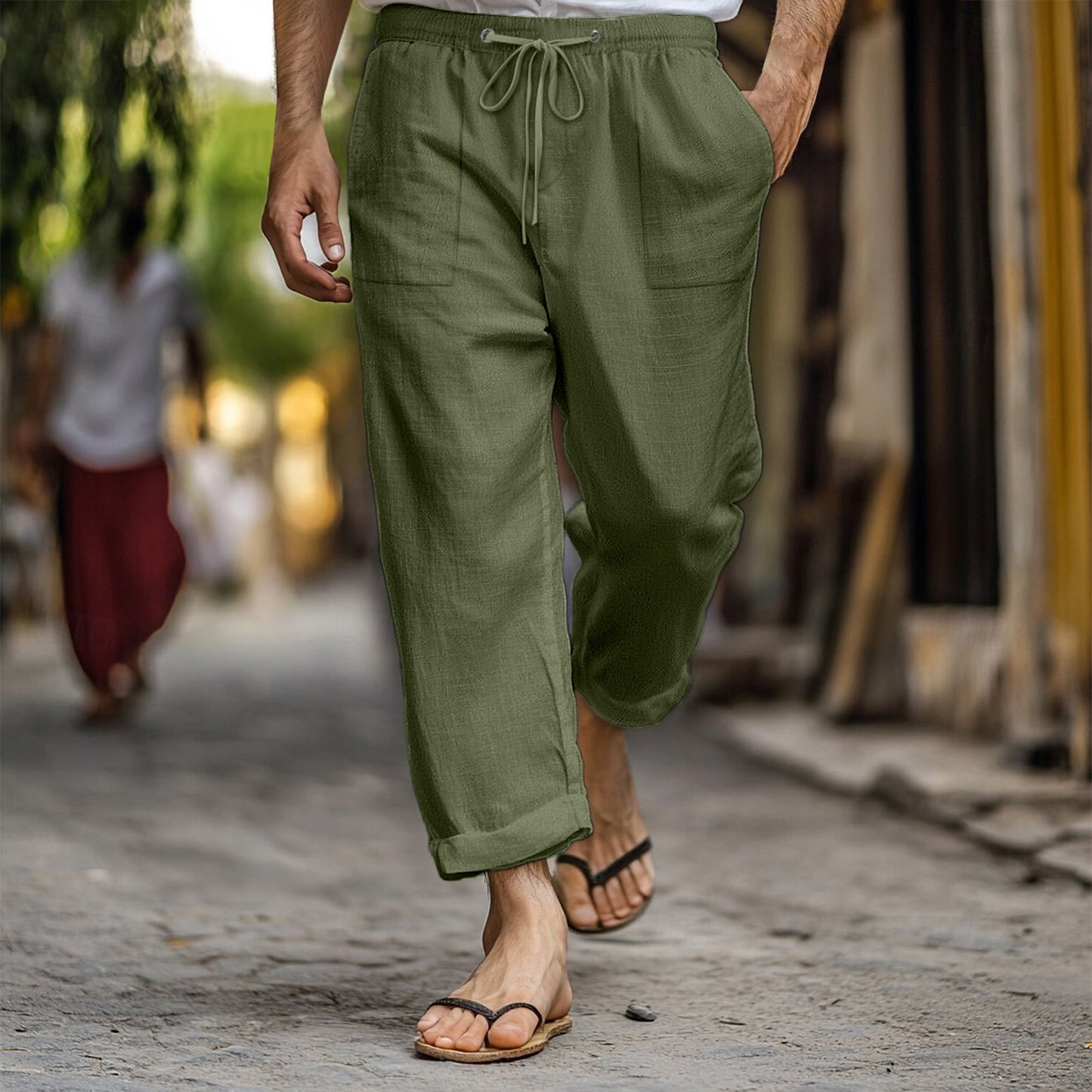 Casual and breathable linen pants for men with elastic waistband and practical side pockets Chic and Style